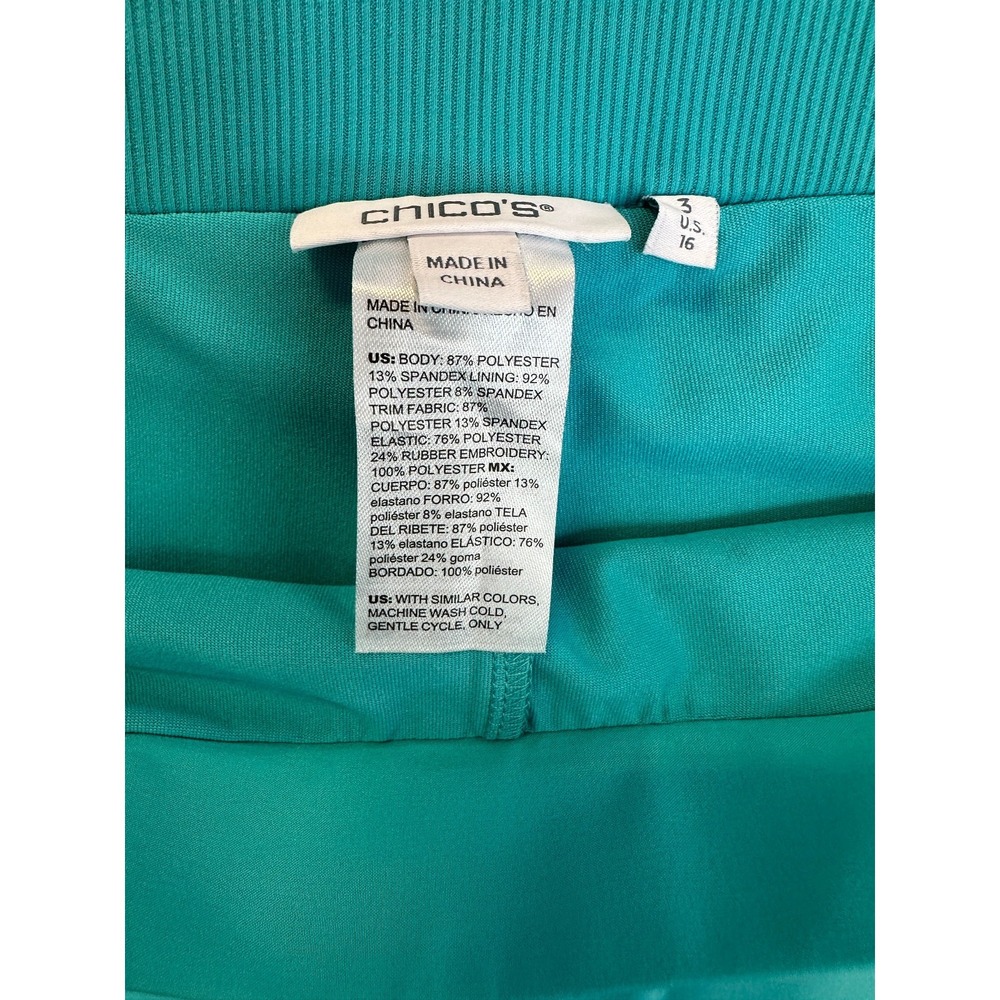 Chico's Zenergy Size 3 US 16 Blue UPF Embroidered Eyelet Pull On Skort Turquoise - Picture 3 of 11